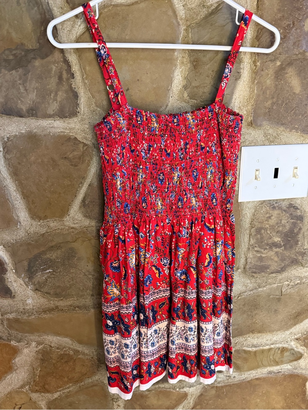Ashley Taylor Smocked Calico Floral Sundress Large - Blue, Cream, Yellow - Picture 6 of 8